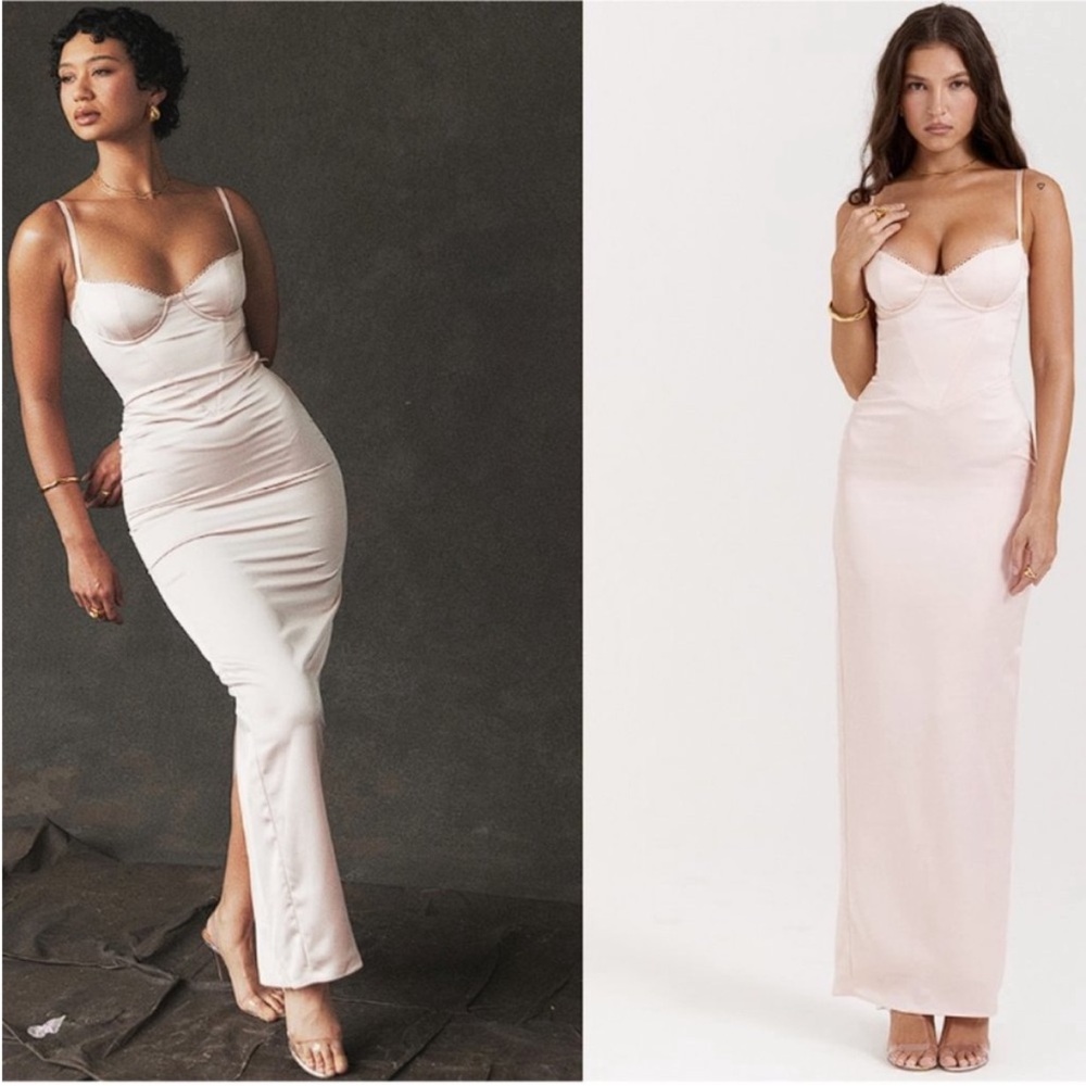 HOUSE OF CB 'Stefania' Soft‎ Peach Corset Maxi Dress NWOT Size L